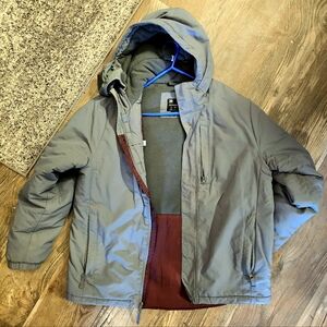 All in Motion Men's Gray and Red Hooded Puffer Jacket